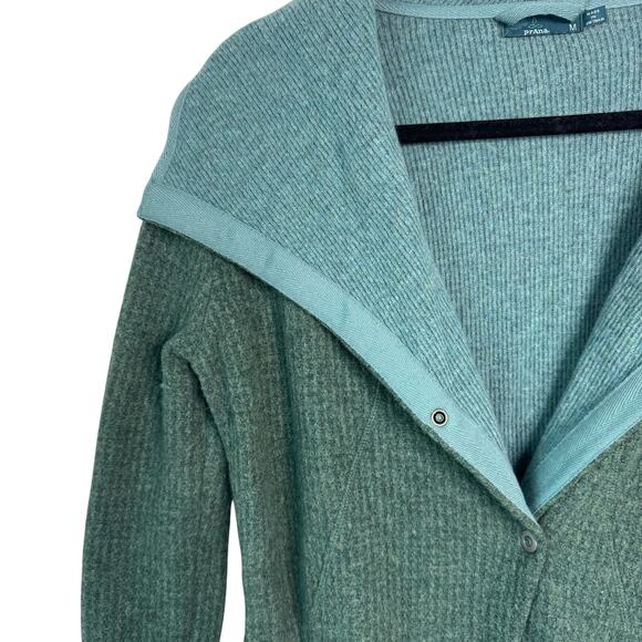 prAna Milana Asymmetrical Wool Snap Button Jacket Green Long Pockets Size M $180 - Picture 3 of 9